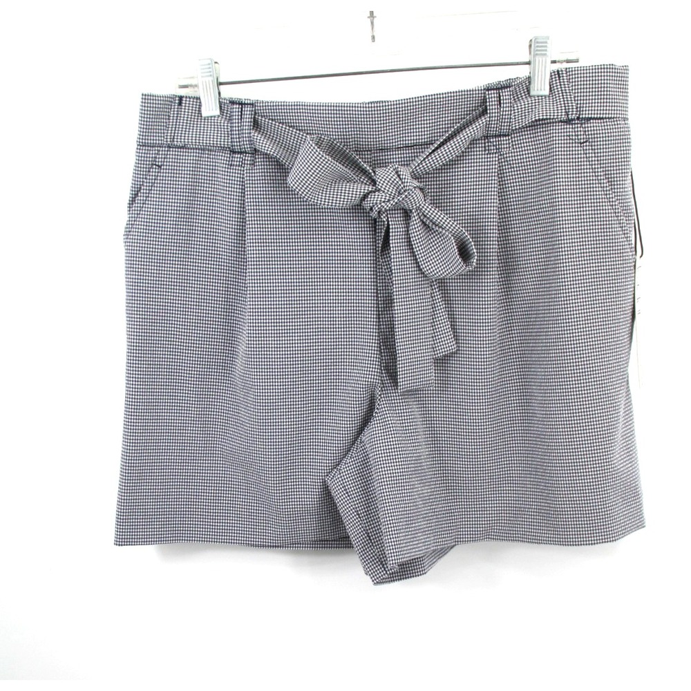 Nicole Miller Pleated Paperbag Shorts Womens L Black White Check Belted NWT